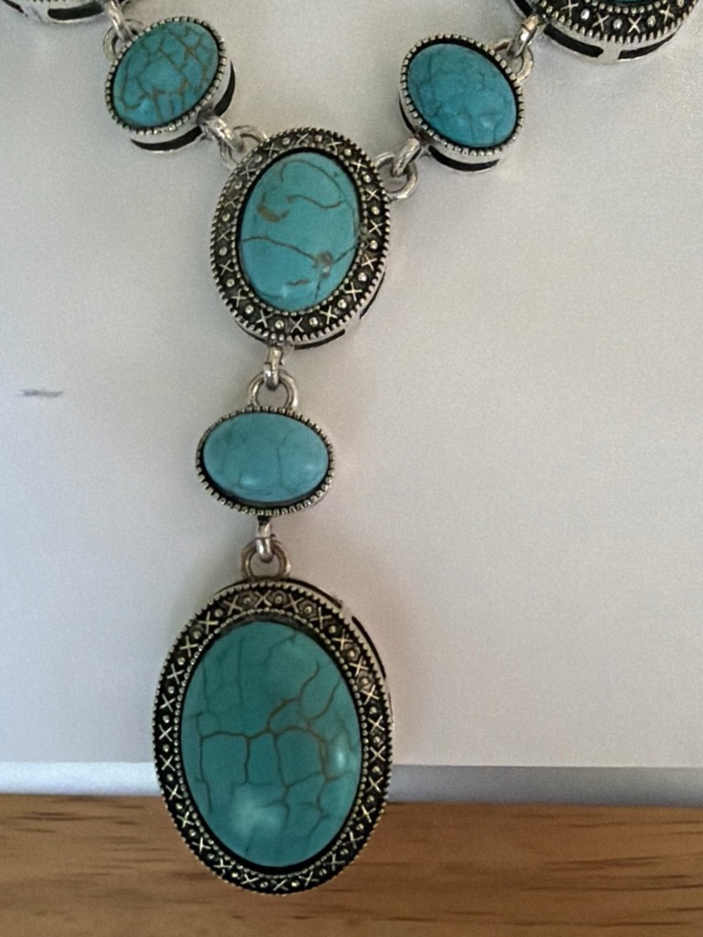 Turquoise Oval Stone Pendant Necklace - Silver-Tone Setting